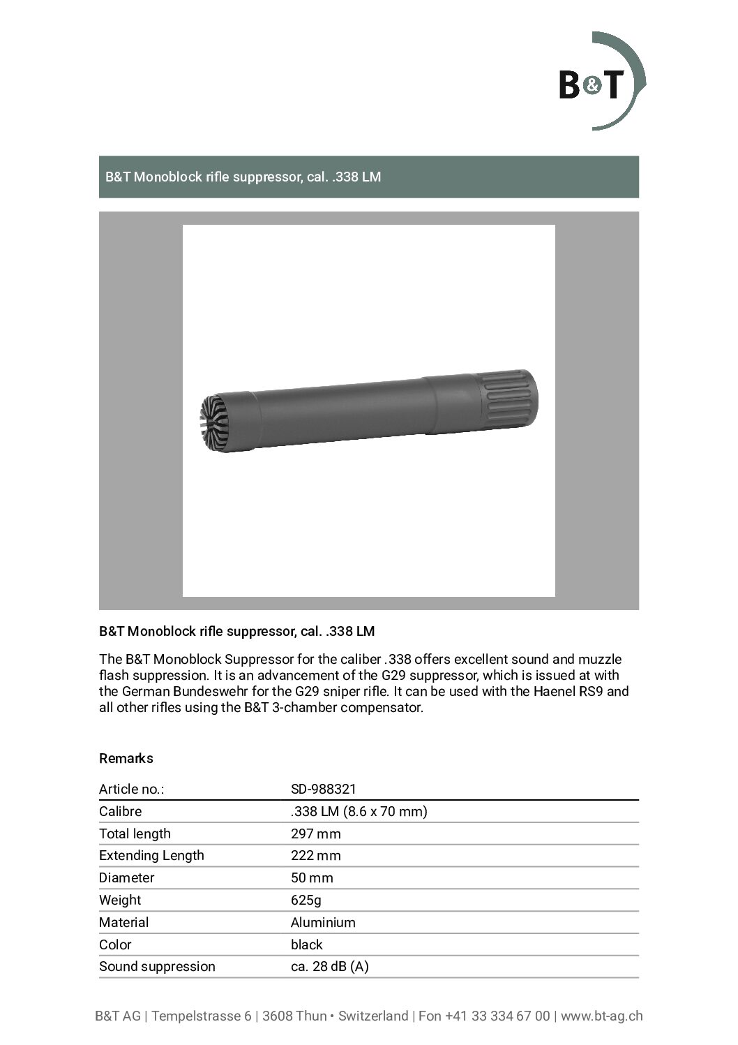 Haenel HLR 338 / RS9 äänenvaimennin B&T Monoblock kal. .338 LM - Image 2